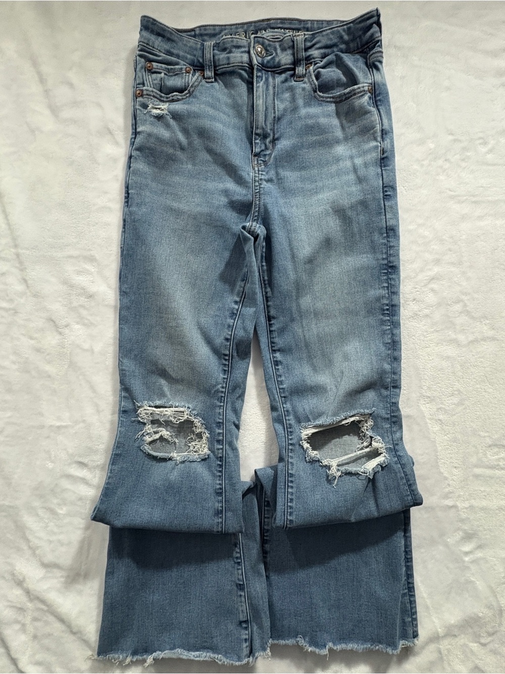 American Eagle Outfitters Light Blue Distressed Wide Leg Jeans